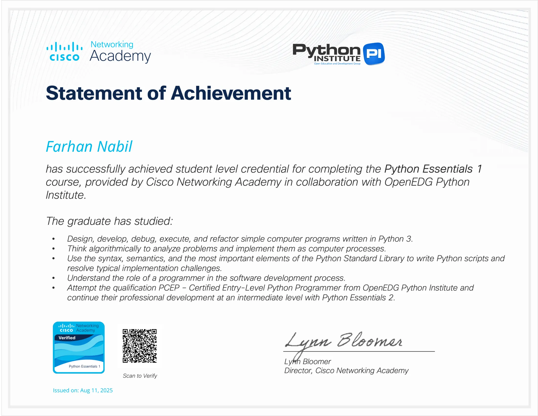 Python Essentials 1 Certification
